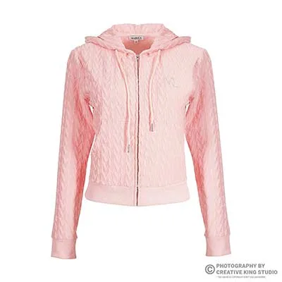 Ckstudio shot of pink quilted hoodie on white background — Ghost Mannequin photography
