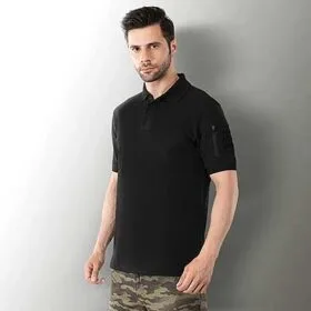 Ckstudio shot of male model wearing black polo shirt on gray background — Model Photography