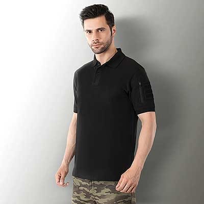 Ckstudio shot of male model wearing black polo shirt on gray background — Model Photography