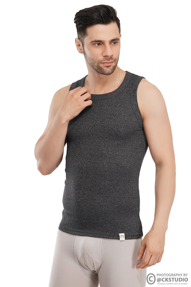 Male model wearing sleeveless vest and underwear for men's innerwear ecommerce photography