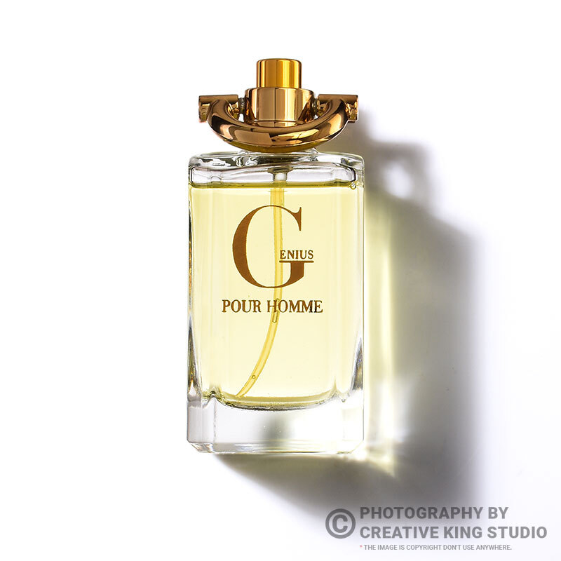 Men's perfume bottle product photography on white background