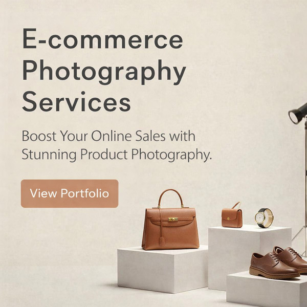 Ckstudio shot of leather handbag, wallet, watch, and shoes on white display blocks with beige background, E-Commerce Photography