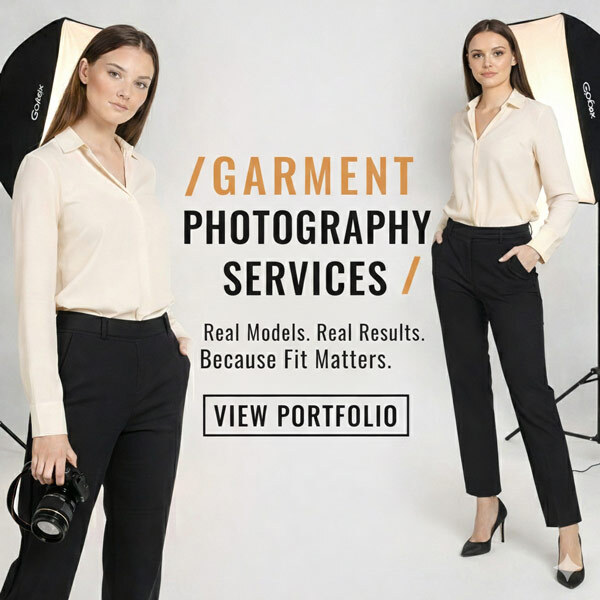 Ckstudio shot of model wearing business attire on plain white background — Commercial Product Photography