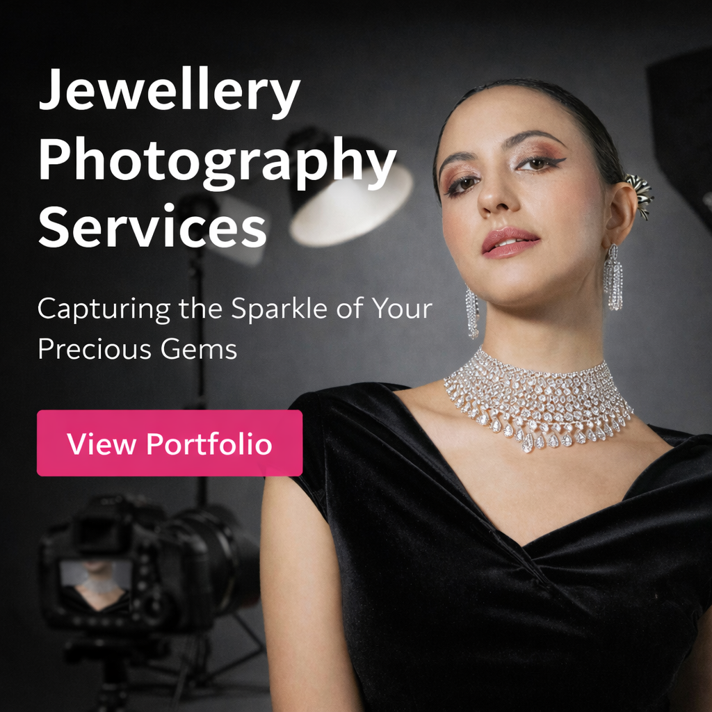 model wearing diamond necklace and earrings, studio lighting shot — Ckstudio Jewelry Photography