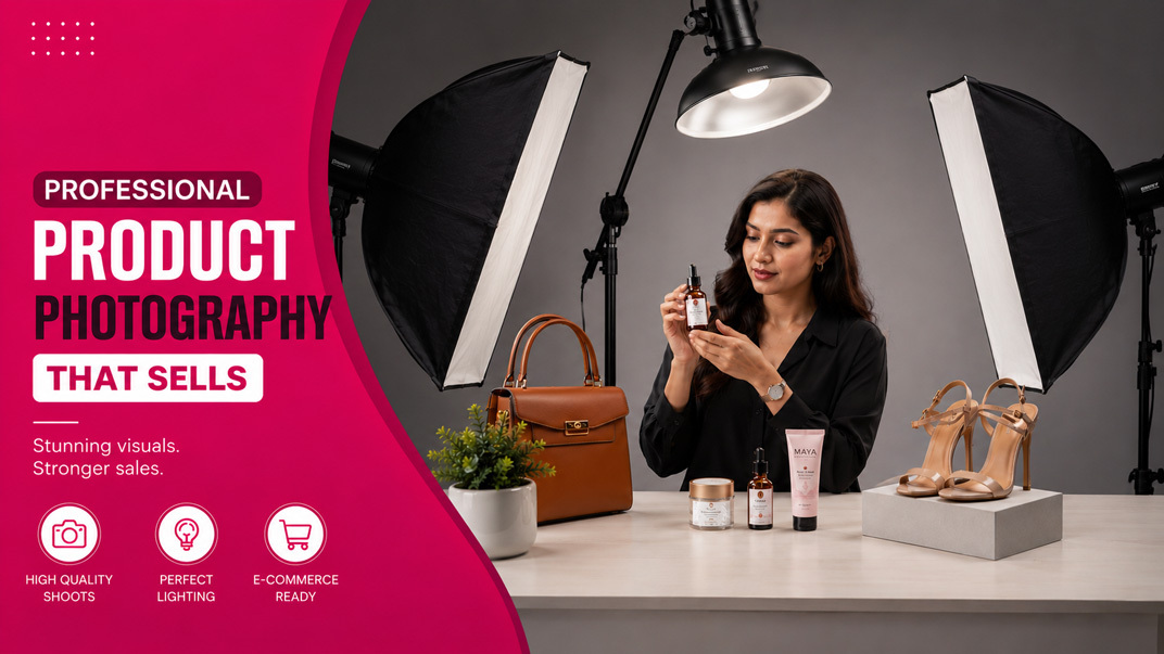 Professional product photography in Ahmedabad studio setup with white background lighting and ecommerce products arranged for Amazon listing photoshoot