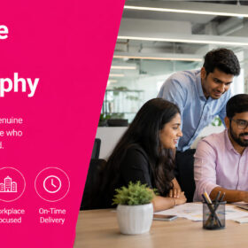 Corporate lifestyle photography by Ckstudio featuring an Indian business team collaborating in a modern open-plan office with natural daylight.