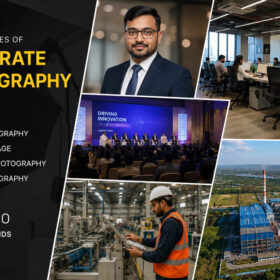 Corporate photography services by Ckstudio featuring professional headshots, office photography, event coverage, industrial photography, and drone photography for Indian brands.