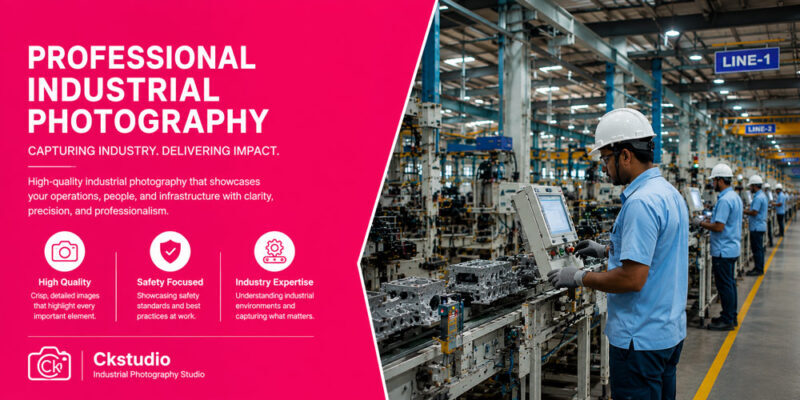 Banner of Professional industrial photography of a modern manufacturing facility in India showing an active production line, factory workers wearing safety gear, automated machinery, and visible workplace safety standards.