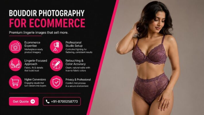 Tasteful commercial boudoir photography for ecommerce featuring an adult female model in a coordinated