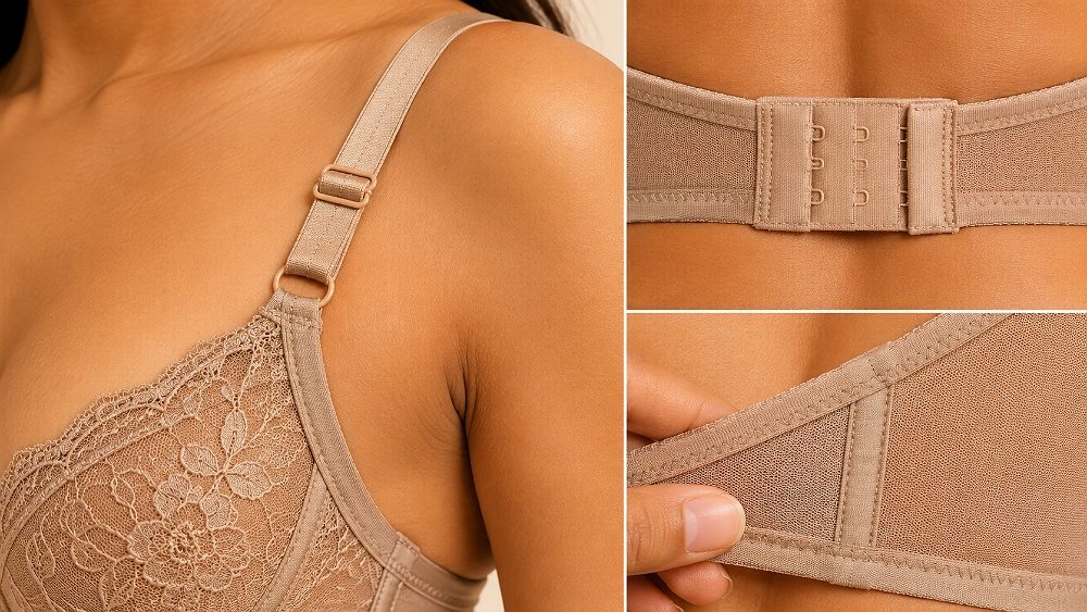 Behind the scenes of high-resolution close-up of a real adult Indian female model wearing a premium bra in an Indian