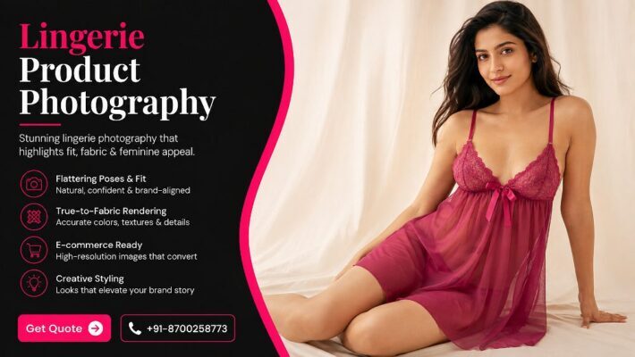 High-resolution lingerie product photography flat lay at an Indian standard ecommerce photography studio