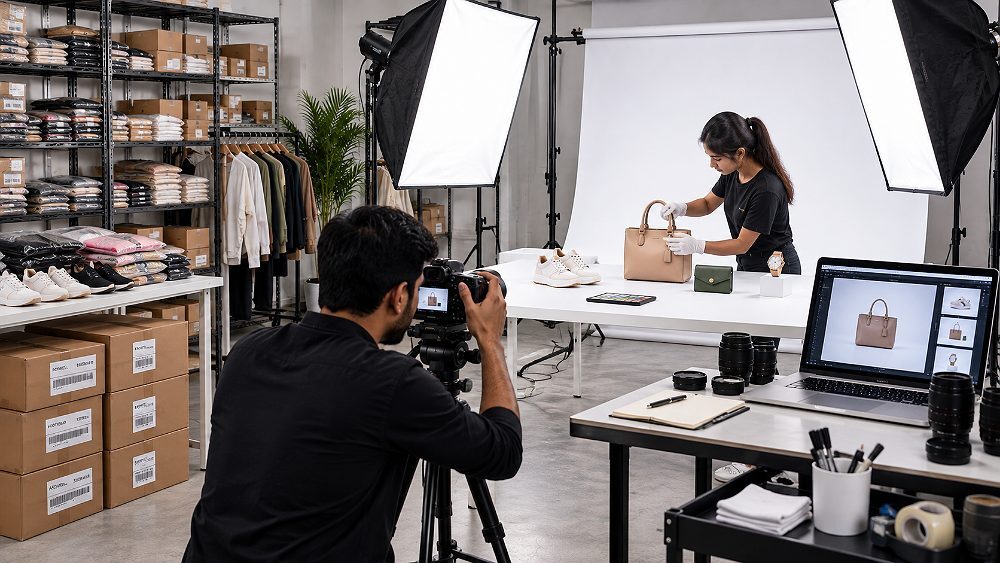 Behind the scenes of bulk SKU photography workflow for Flipkart sellers inside an Indian standard ecommerce photography