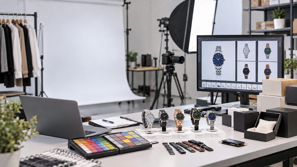 Behind the scenes of ecommerce catalogue quality-control scene inside an Indian standard ecommerce photography studio