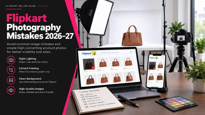 Wide editorial hero image for a Flipkart photography mistakes blog, professional Delhi NCR ecommerce