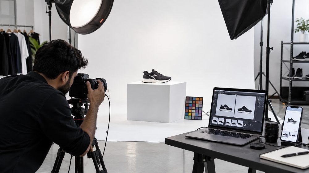 Behind the scenes of wide editorial hero image for a Flipkart photography mistakes blog, professional Delhi NCR ecommerce
