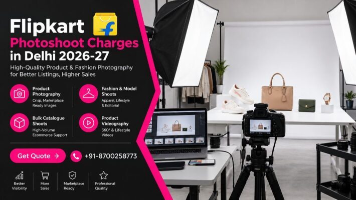Premium pricing-guide hero scene inside an Indian standard ecommerce photography studio showing a
