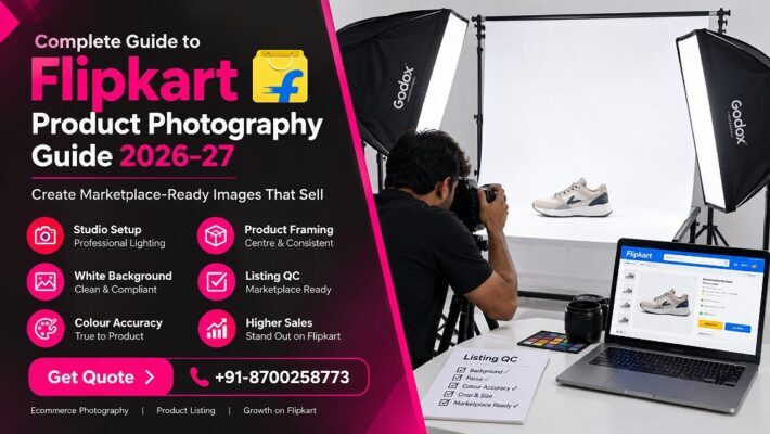 Indian standard ecommerce photography studio setup for Flipkart product photography showing a clean hero
