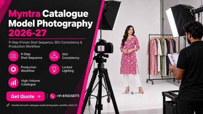 Myntra Catalogue Model Photography production line at an Indian standard ecommerce photography studio