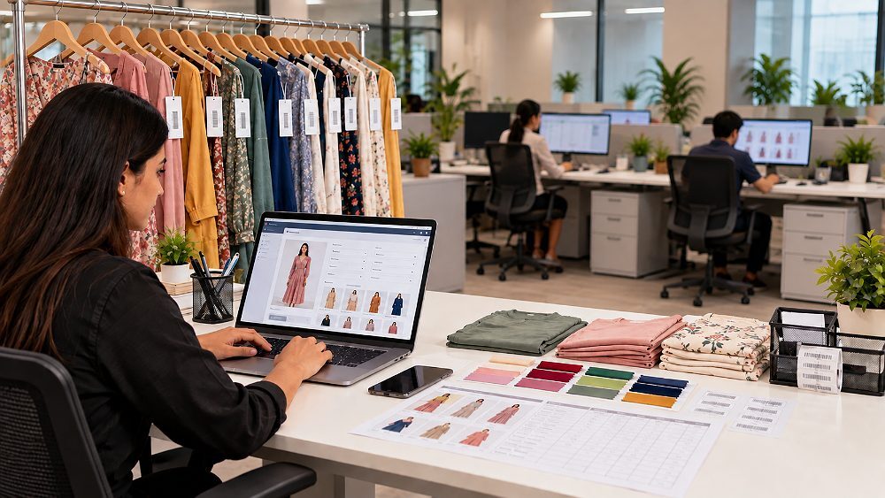Behind the scenes of myntra catalogue setup workflow inside an Indian standard ecommerce photography studio showing
