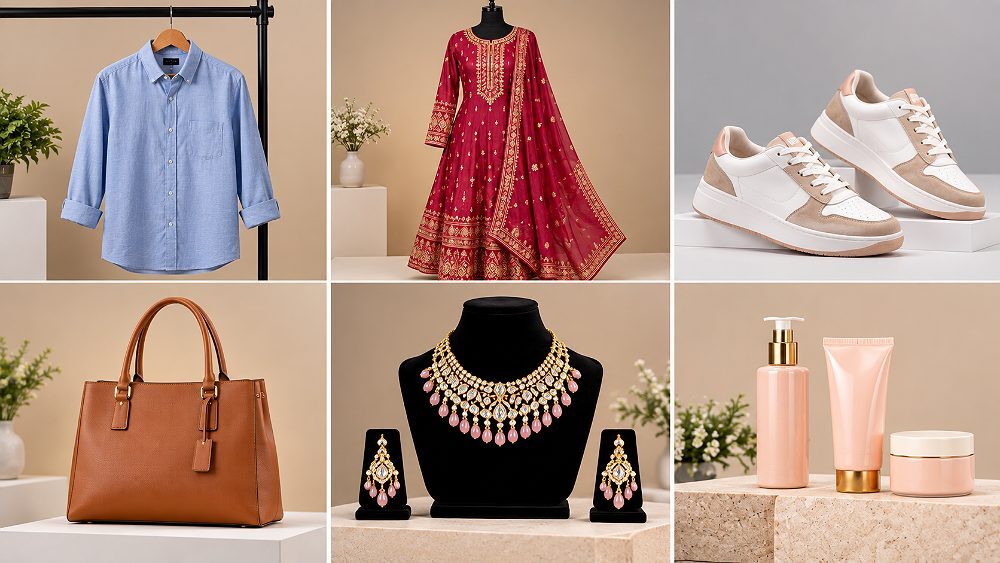 Behind the scenes of myntra marketplace fit across product categories inside an Indian standard ecommerce photography