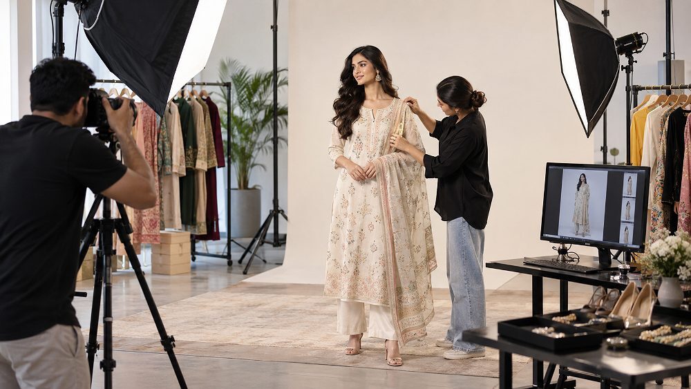 Behind the scenes of myntra Clothing Photoshoot planning scene inside an Indian standard ecommerce photography studio with