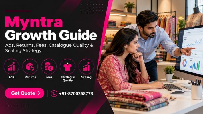 Myntra Growth planning scene inside an Indian standard ecommerce photography studio showing a fashion