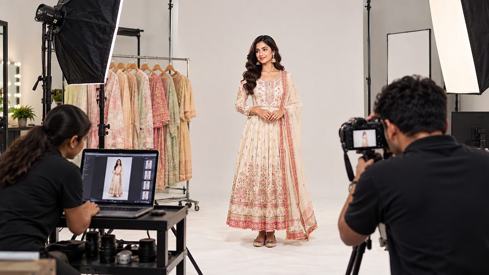 Behind the scenes of myntra fashion catalogue photography setup at an Indian standard ecommerce photography studio