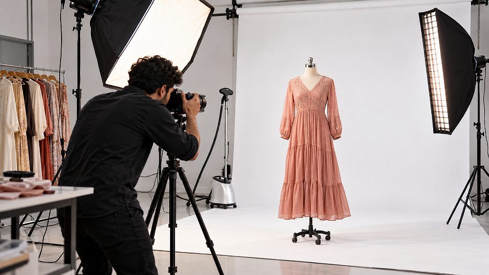 Behind the scenes of behind-the-scenes Myntra product photography preparation inside an Indian standard ecommerce