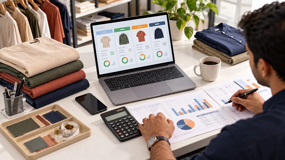 Behind the scenes of four-tier ecommerce profitability planning scene inside an Indian standard ecommerce photography