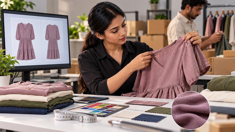 Behind the scenes of myntra returns reduction quality-control scene in an Indian standard ecommerce photography studio