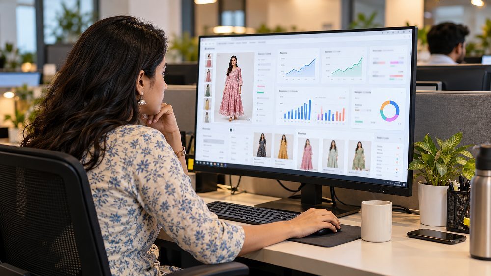 Behind the scenes of behind-the-scenes performance diagnosis scene inside an Indian standard ecommerce photography studio