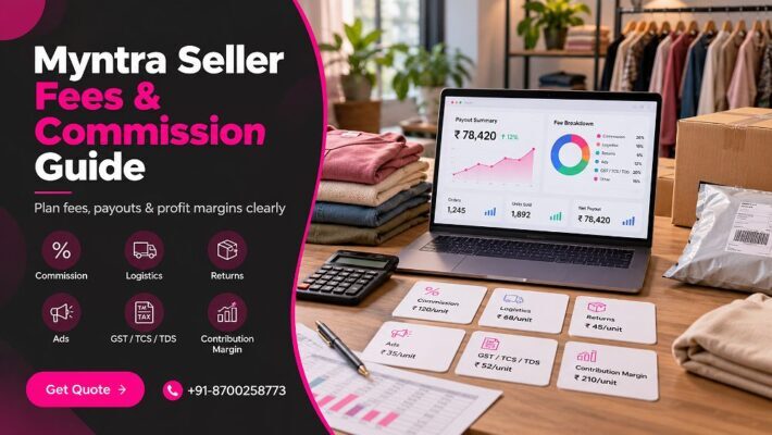 Myntra seller fees and profit-planning concept inside an Indian standard ecommerce photography studio,