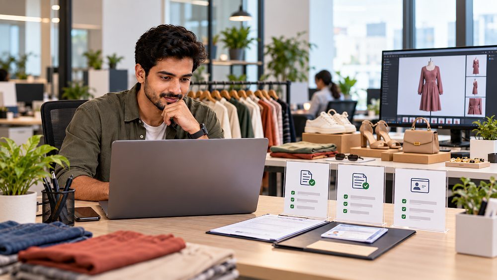 Behind the scenes of myntra Seller Registration planning scene inside an Indian standard ecommerce photography studio