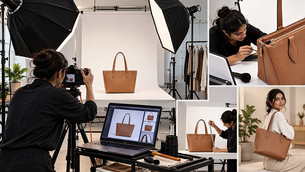 Behind the scenes of amazon A+ Content photography shot-list production inside an Indian standard ecommerce photography