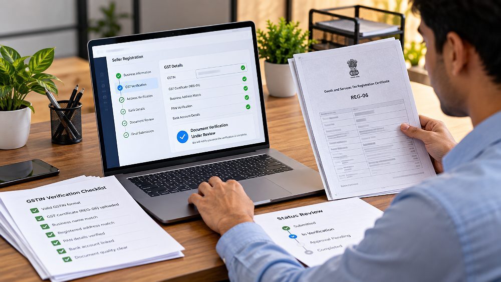 Behind the scenes of amazon GST verification process for Seller Central visualised inside an Indian standard ecommerce