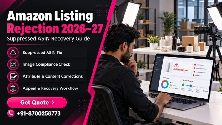 Amazon listing rejection recovery scene inside an Indian standard ecommerce photography studio showing a