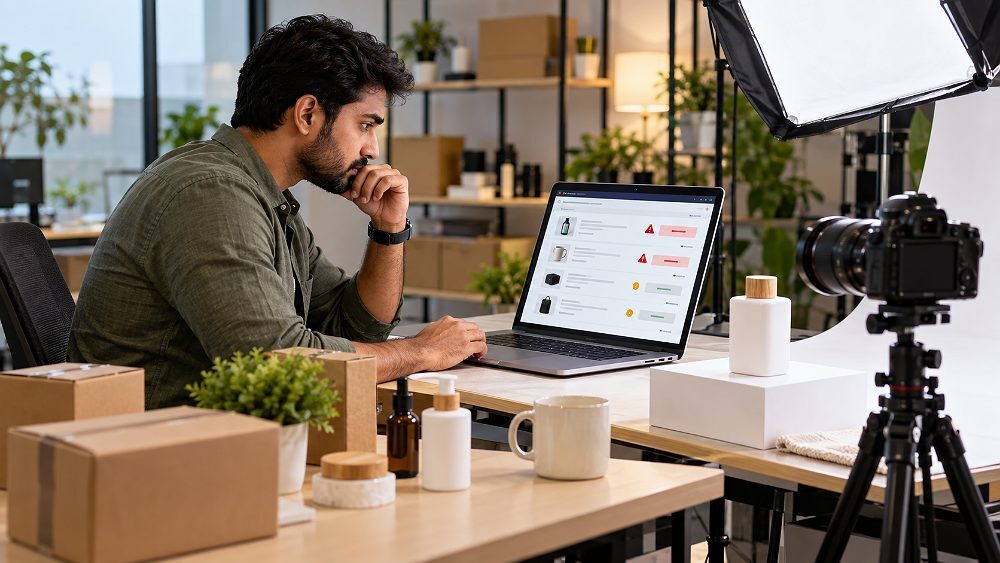 Behind the scenes of amazon listing rejection recovery scene inside an Indian standard ecommerce photography studio