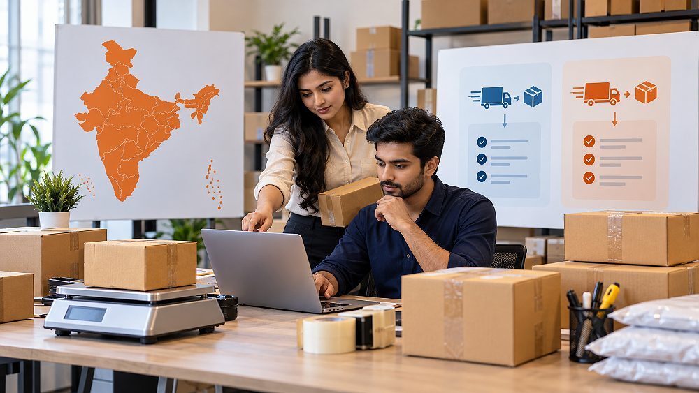 Behind the scenes of amazon seller pickup address and shipping method planning scene inside an Indian standard ecommerce