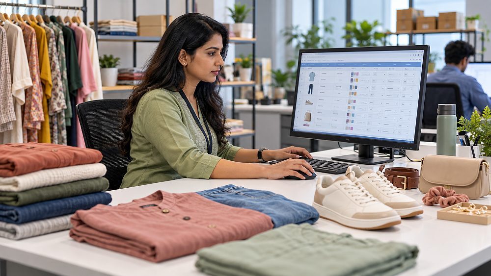 Behind the scenes of flipkart catalogue upload operations scene inside an Indian standard ecommerce photography studio