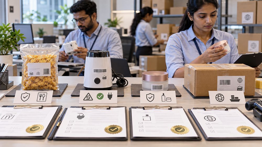 Behind the scenes of category compliance preparation scene inside an Indian standard ecommerce photography studio showing