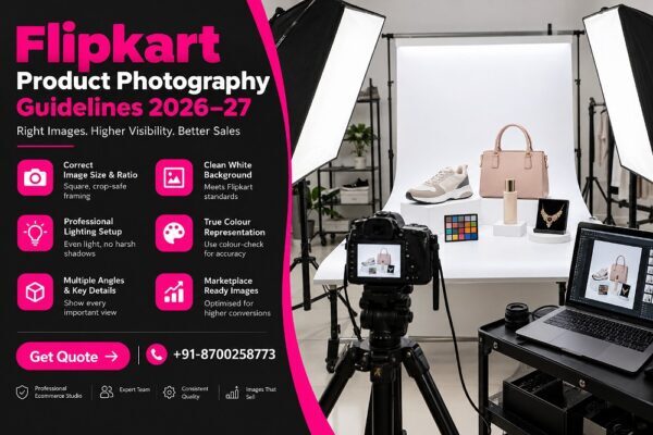 Flipkart product photography technical setup inside an Indian standard ecommerce photography studio showing