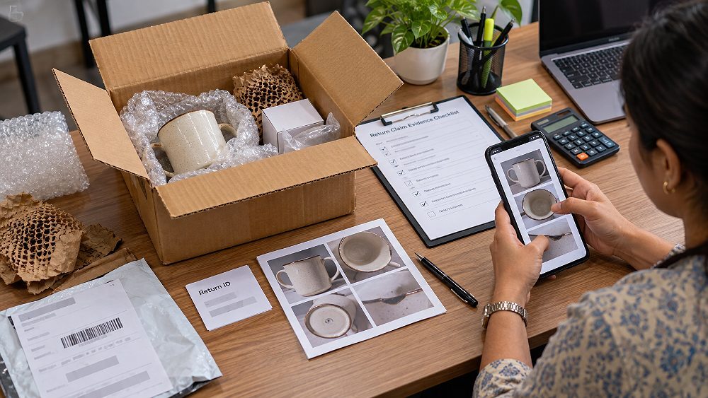 Behind the scenes of claim evidence preparation inside an Indian standard ecommerce photography studio showing a returned