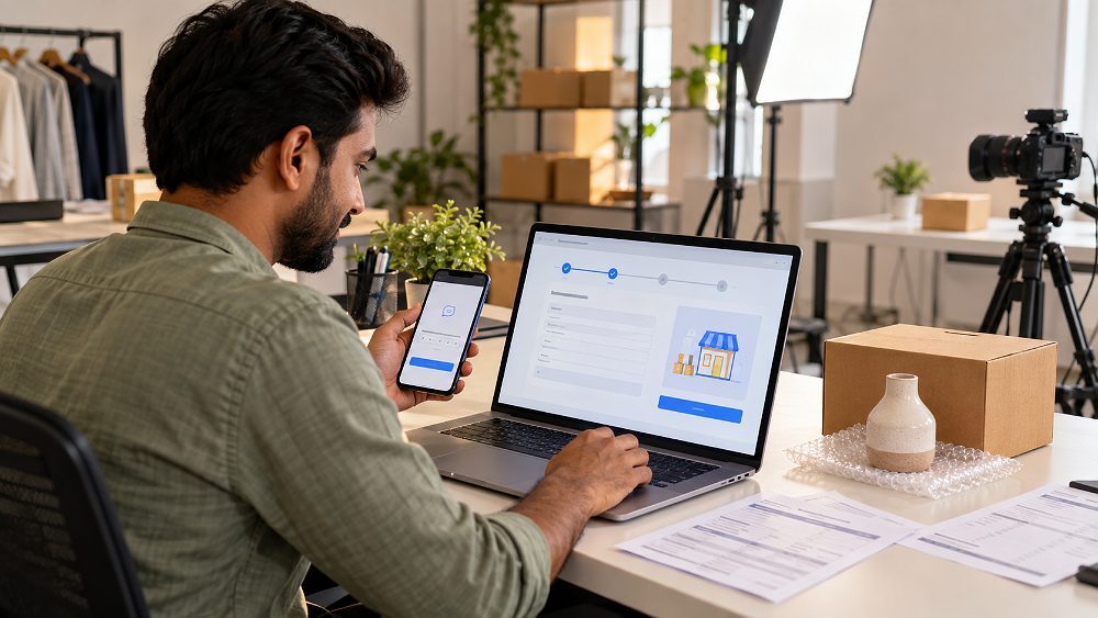 Behind the scenes of flipkart seller registration process step by step shown as a realistic ecommerce onboarding workflow
