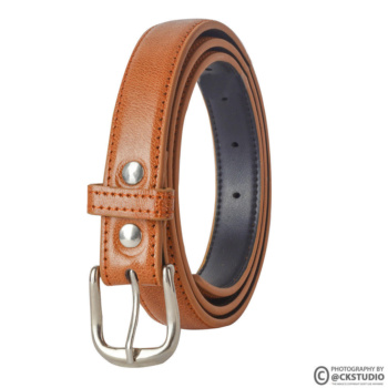 Ckstudio shot of a stylish brown belt on a clean white background — Commercial Product Photography.