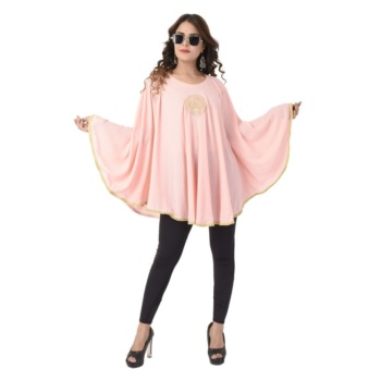 Shot of model wearing pink flowing top and black leggings on white background — Ckstudio Commercial Product Photography