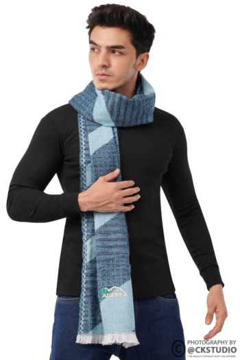 B male model wearing blue patterned scarf, shot on white background, Model Photography — Ckstudio