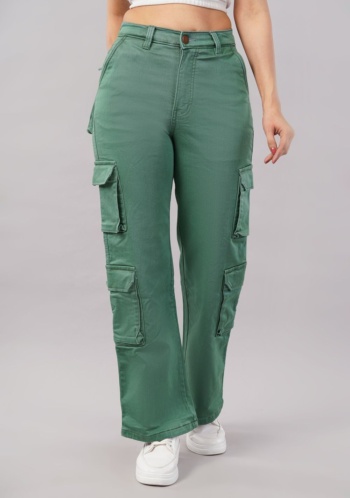 Ckstudio shot of green cargo pants on neutral gray background — Garment Photography