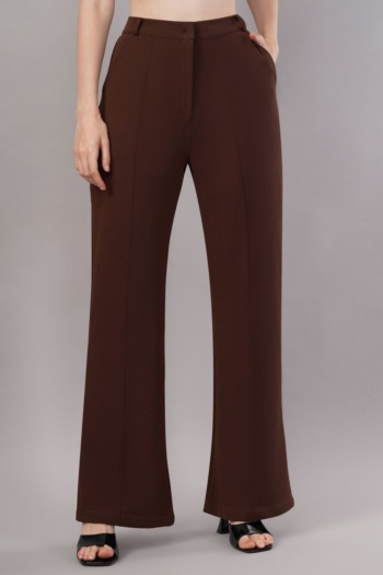 Shot of brown wide-leg pants on gray background — Ckstudio Garment Photography