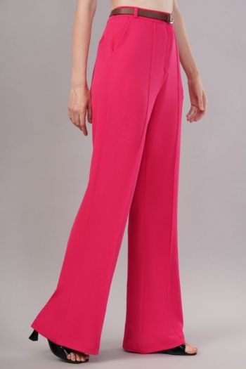 Ckstudio shot of pink wide-leg pants on gray background — Garment Photography