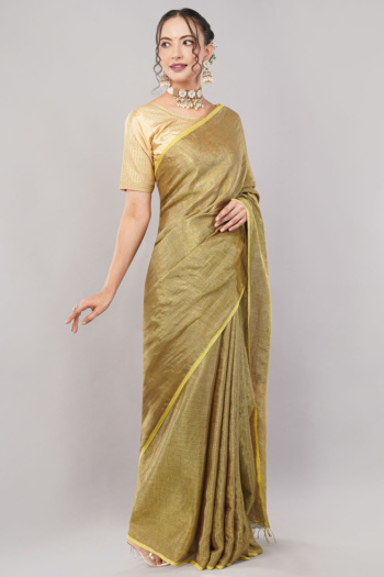 Shot of model wearing golden saree on light gray background — Ckstudio, E-Commerce Photography